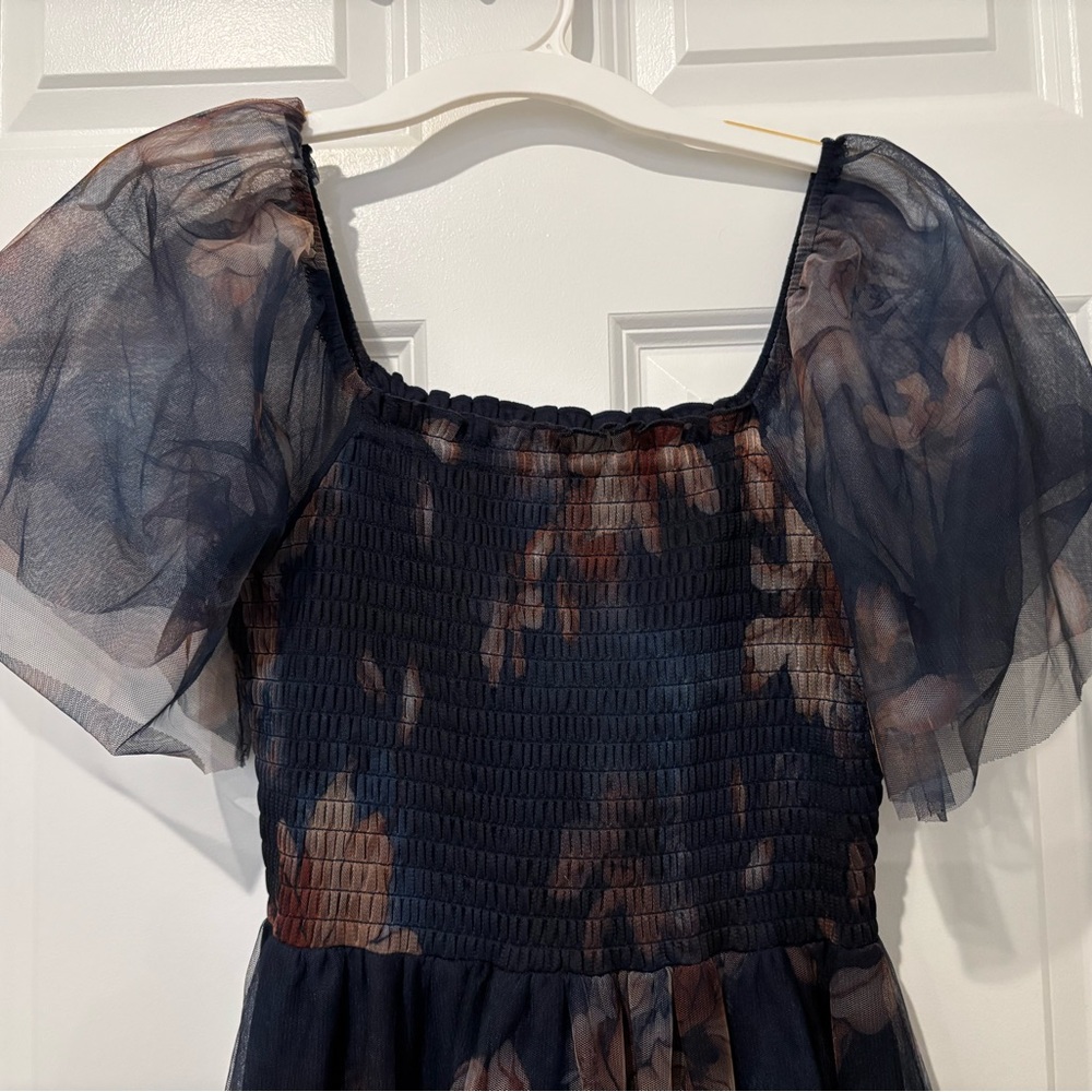 Baltic Born Navy Blue Floral Maxi Dress with Puff Sleeves